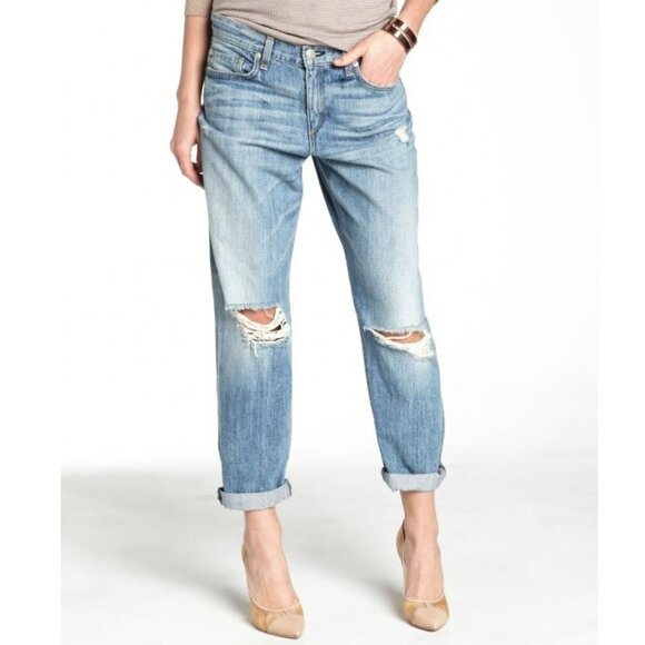Rag & Bone Slouchy Boyfriend Distressed Busted Knee Straight Leg Jeans - Size 24 - Picture 4 of 11